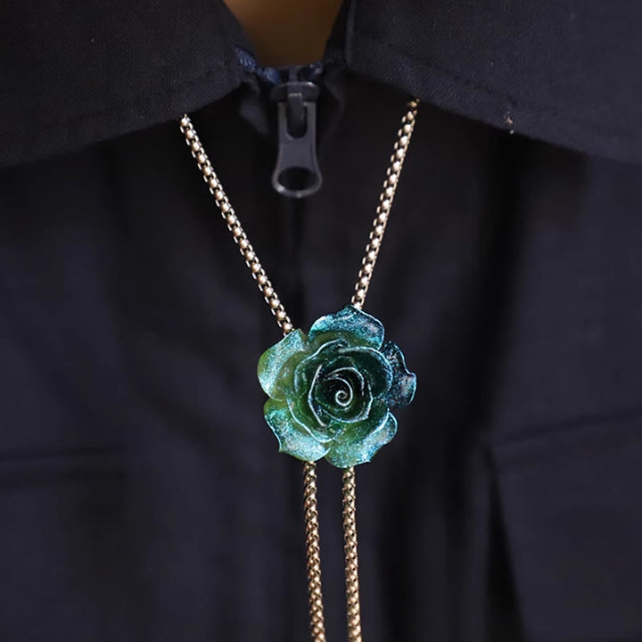Handmade Micro Flash Gradient Blue Rose Bolo Tie - image 1