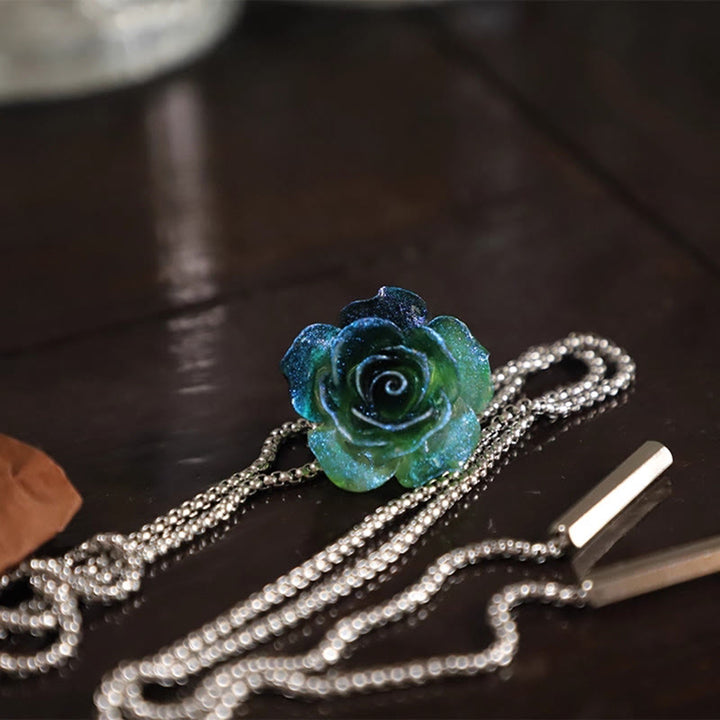 Handmade Micro Flash Gradient Blue Rose Bolo Tie - image 2