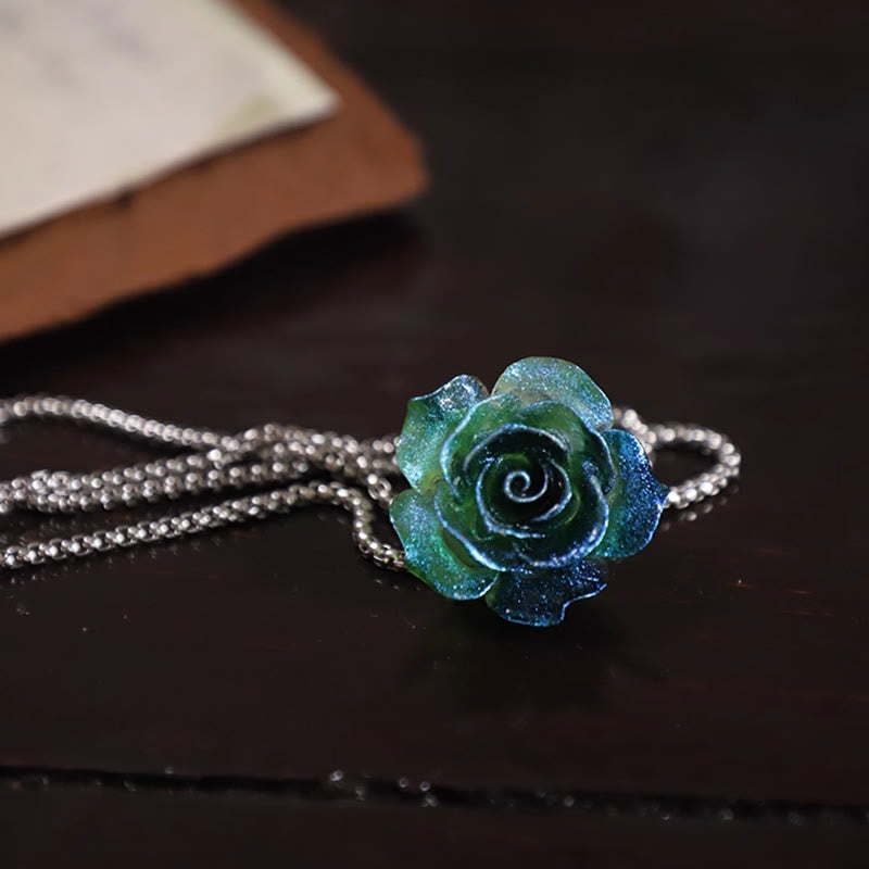 Handmade Micro Flash Gradient Blue Rose Bolo Tie - Blue Rose+Steel Chain - image 1