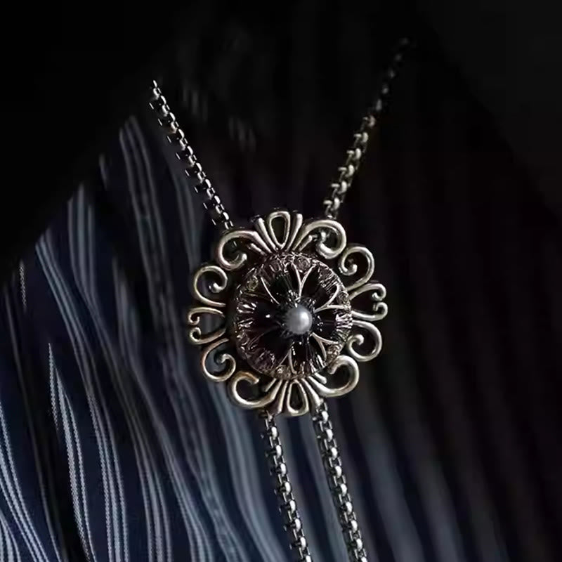Exquisite Lace Imitation Pearl Round Pendant Bolo Tie - image 0