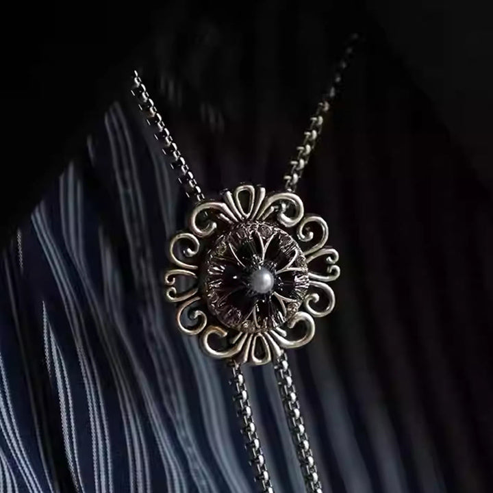 Exquisite Lace Imitation Pearl Round Pendant Bolo Tie - image 0