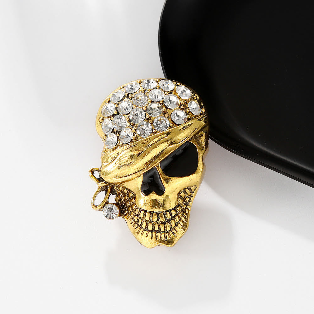 Halloween Funny Diamond Pirate Skull Brooch Accessory - Golden - image 3