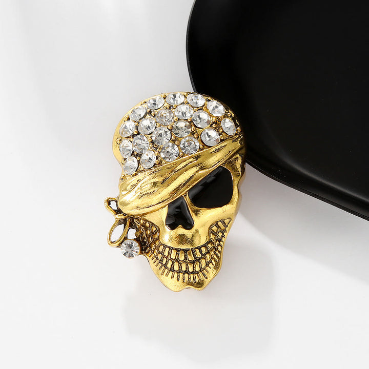 Halloween Funny Diamond Pirate Skull Brooch Accessory - Golden - image 3