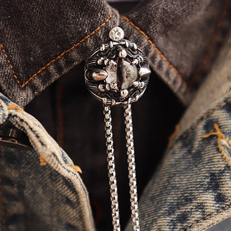 Handmade Retro Demon Eye Claws Steel Chain Bolo Tie - Grey - image 0