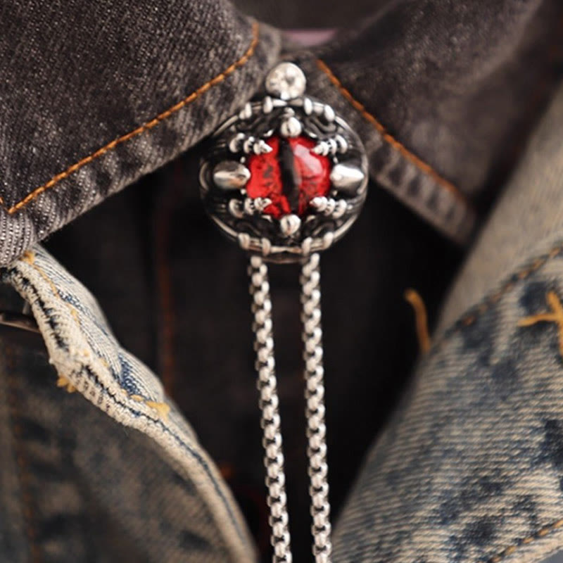 Handmade Retro Demon Eye Claws Steel Chain Bolo Tie - Red - image 8