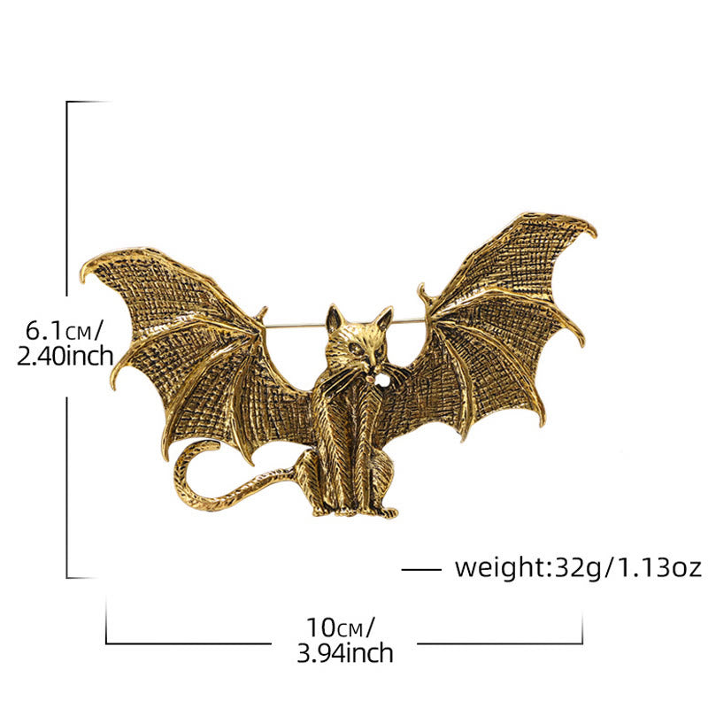 Halloween Gold & Silver Winged Cat Shaped Brooch Accessory - image 3