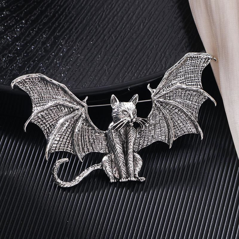 Halloween Gold & Silver Winged Cat Shaped Brooch Accessory - Silver - image 2