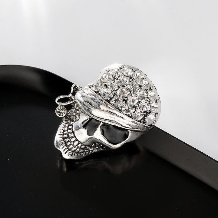 Halloween Funny Diamond Pirate Skull Brooch Accessory - Silver - image 4