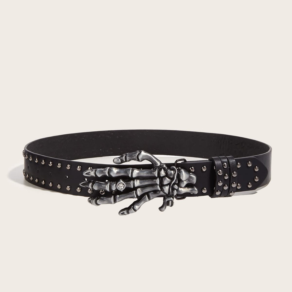 Halloween Punk Black Skeleton Hand Rivet Belt - Black - image 2