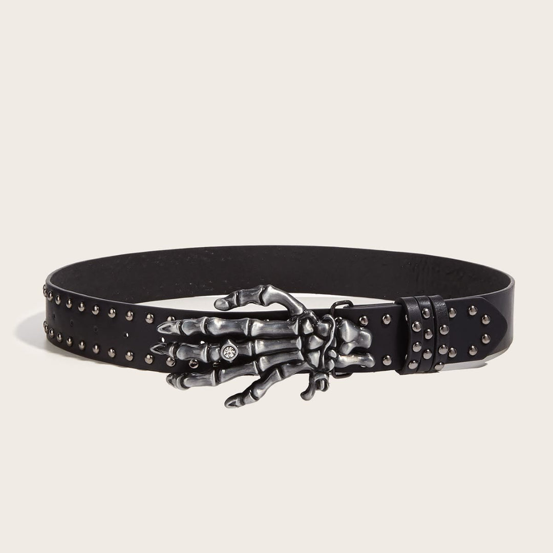 Halloween Punk Black Skeleton Hand Rivet Belt - Black - image 2