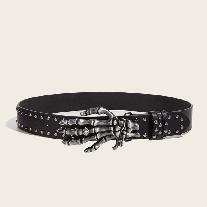 Halloween Punk Black Skeleton Hand Rivet Belt - Black - image 2