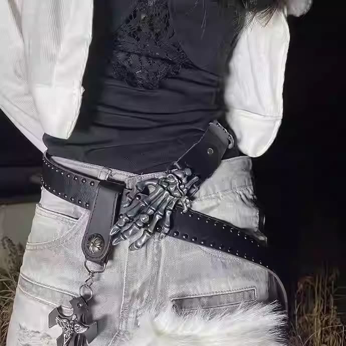 Halloween Punk Black Skeleton Hand Rivet Belt - image 1