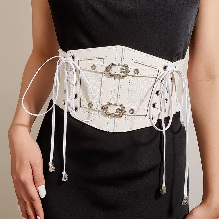 Retro Lace Strap With Metal Buckle Women's Corset Belt - White - image 2