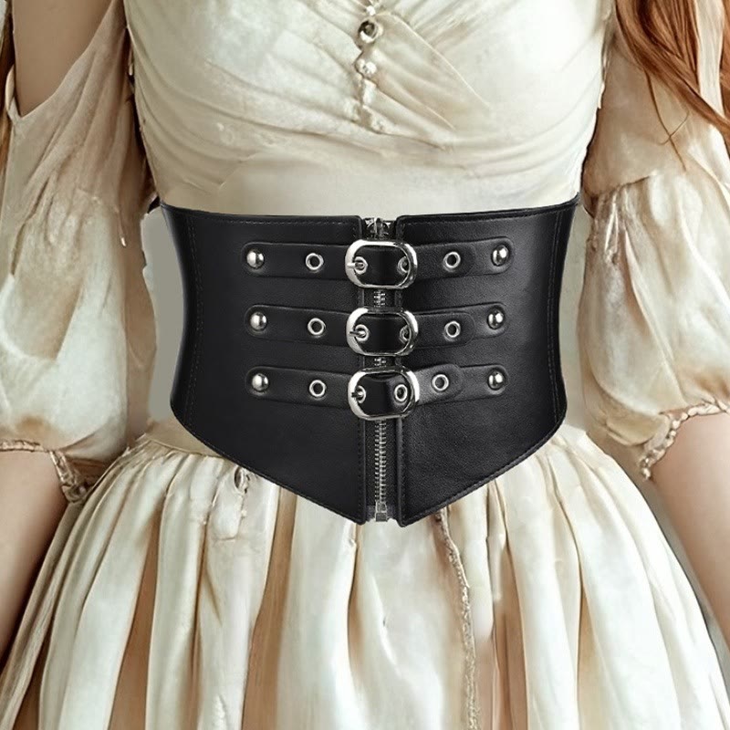 Black Needle Buckle Zipper Women's Elastic Corset Belt - image 1