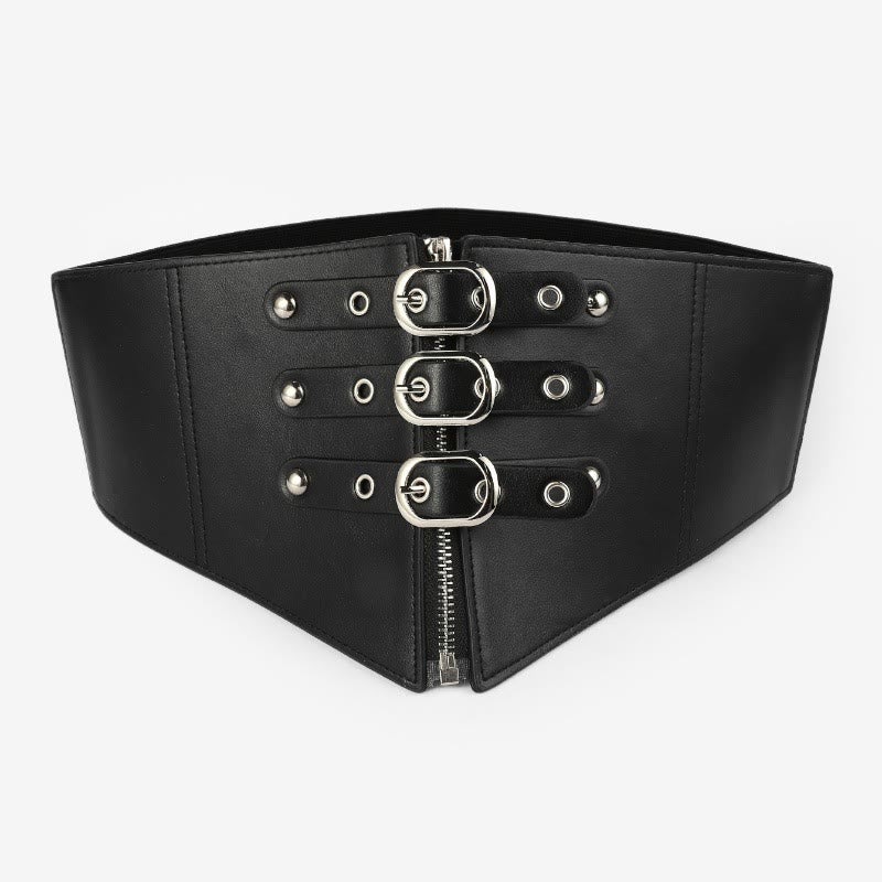 Black Needle Buckle Zipper Women's Elastic Corset Belt - Black - image 2