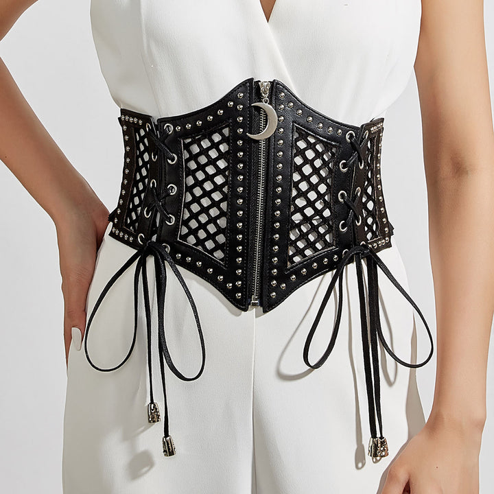 Black Fashion Strap Zipper Mesh Women's Corset Belt - Black - image 1