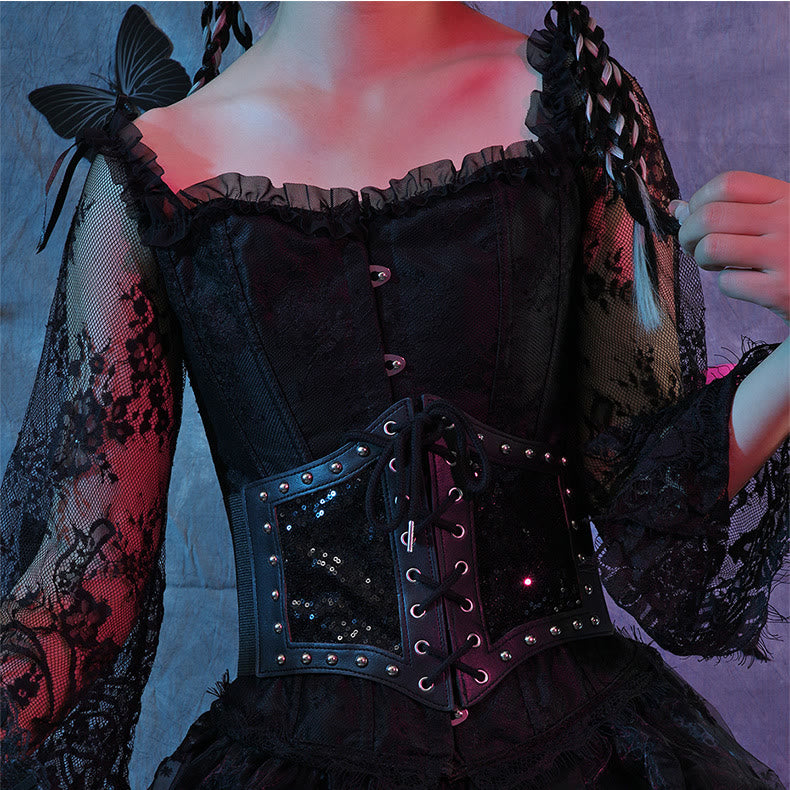 Black Style Lace Strap Women's Elastic Corset Belt - image 1