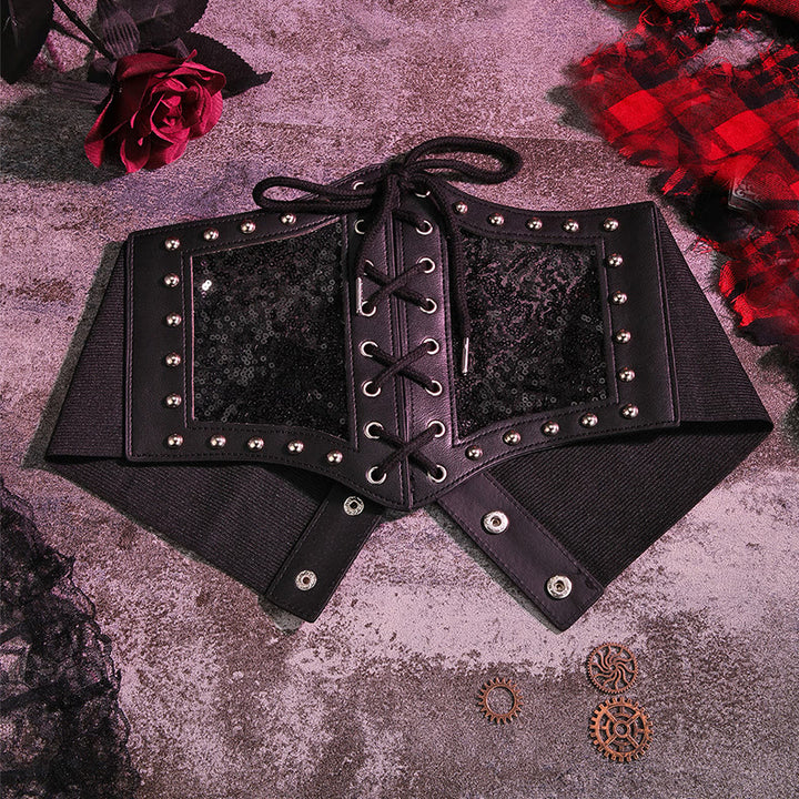 Black Style Lace Strap Women's Elastic Corset Belt - Black - image 3