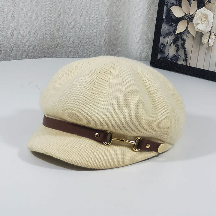 Retro British Style Women's Beret Knitted Hat - Beige - Adjustable (22"-23 1/4") - image 2
