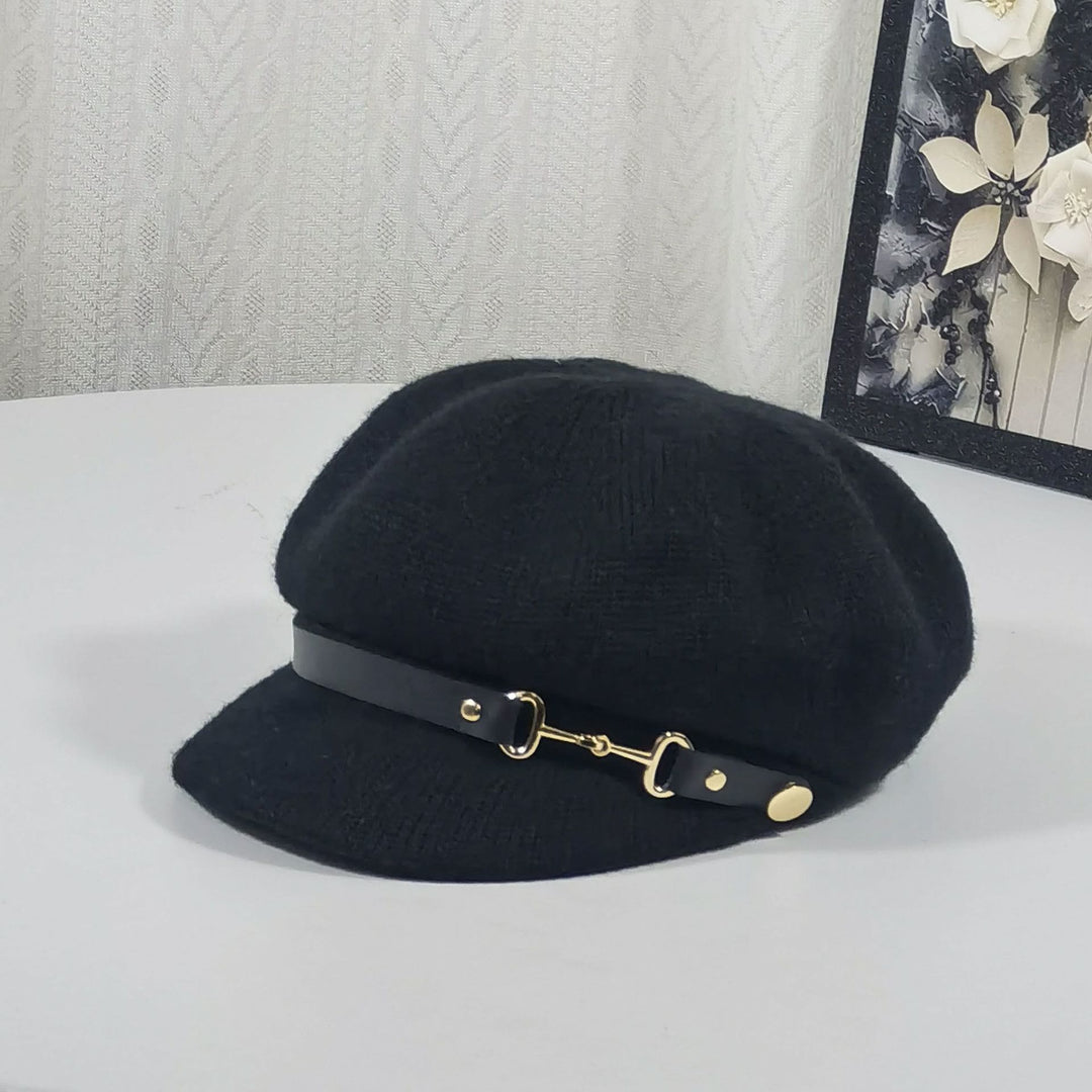 Retro British Style Women's Beret Knitted Hat - Black - Adjustable (22"-23 1/4") - image 3