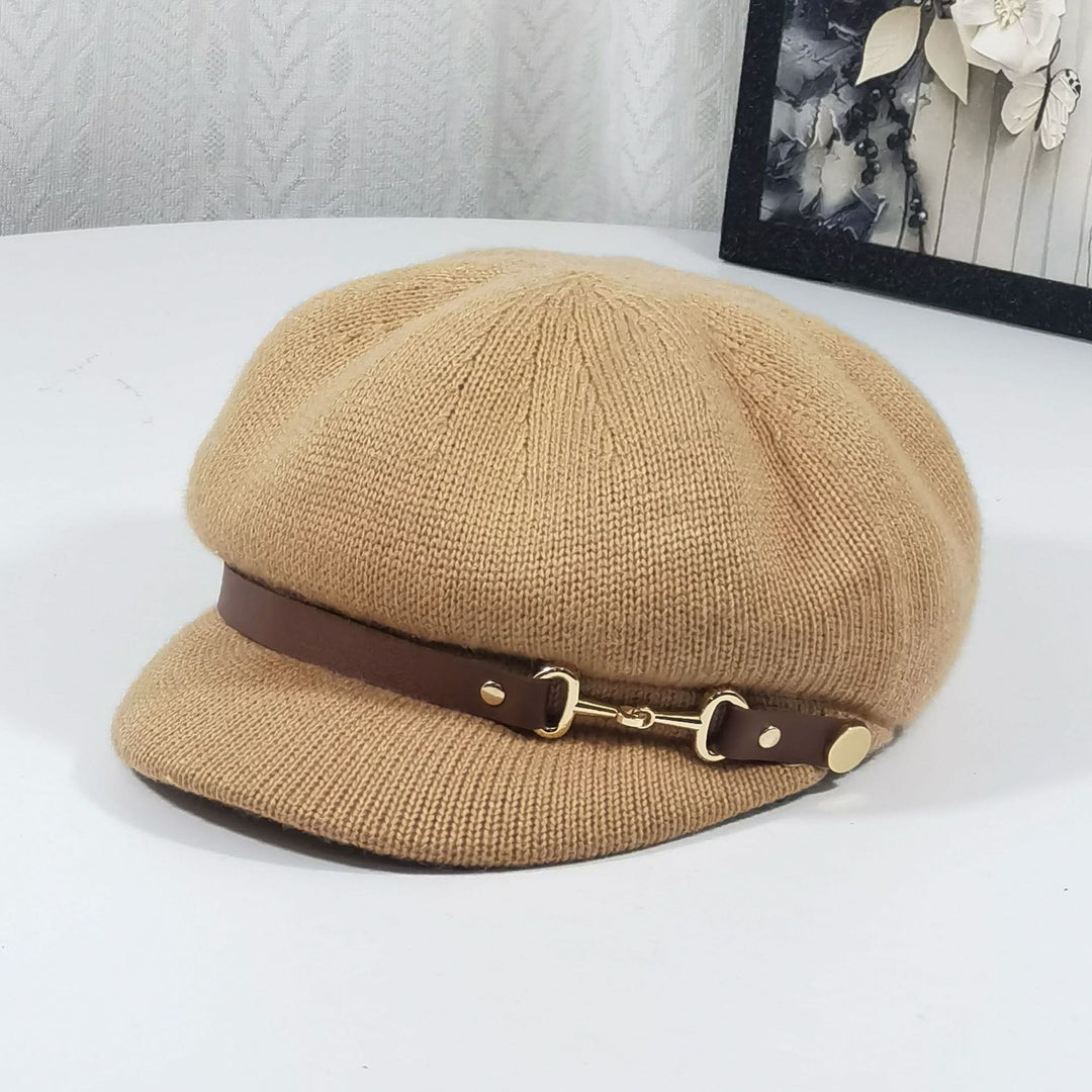 Retro British Style Women's Beret Knitted Hat - Khaki - Adjustable (22"-23 1/4") - image 0