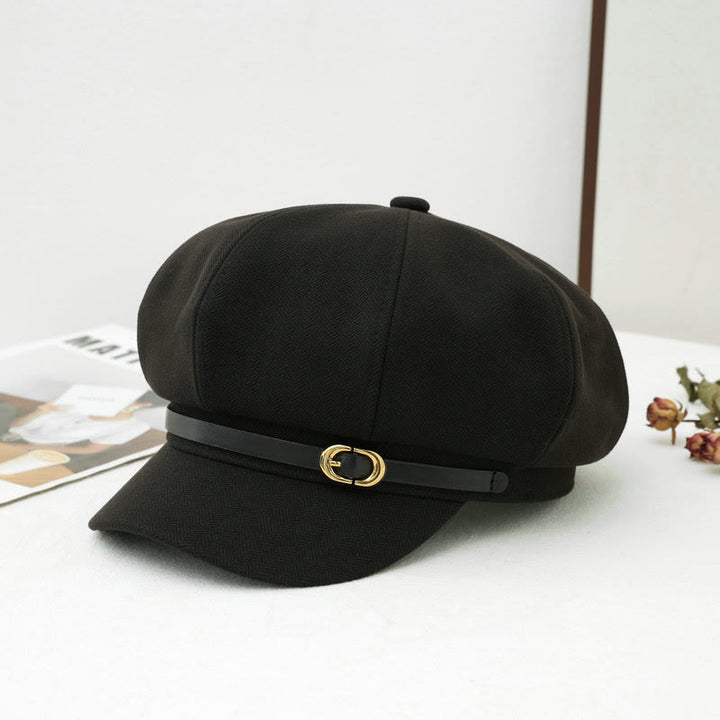 British Style Retro Women's Winter Beret Hat - Black - M (22"-22 7/8") - image 5