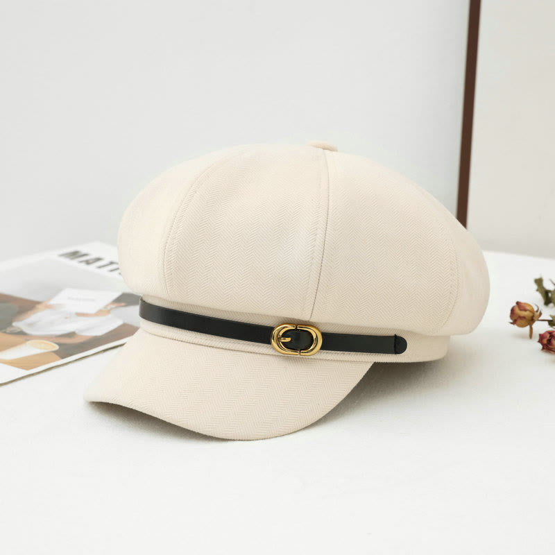 British Style Retro Women's Winter Beret Hat - Beige - M (22"-22 7/8") - image 0