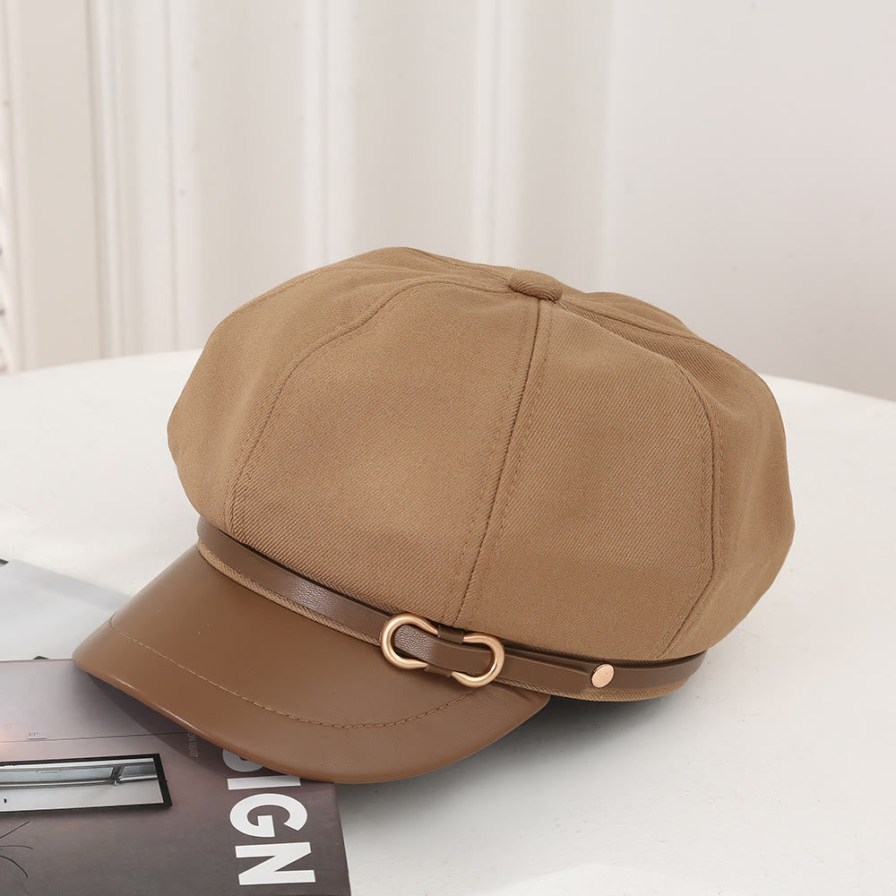 British Style Leather Brim Buckle Women's Beret - Khaki - Adjustable (21 5/8"-22 7/8") - image 0