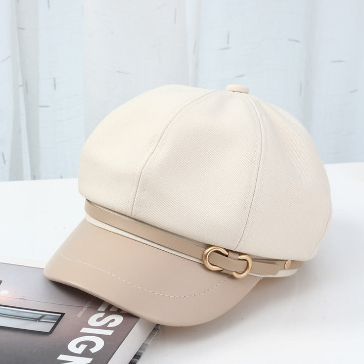 British Style Leather Brim Buckle Women's Beret - White - Adjustable (21 5/8"-22 7/8") - image 4