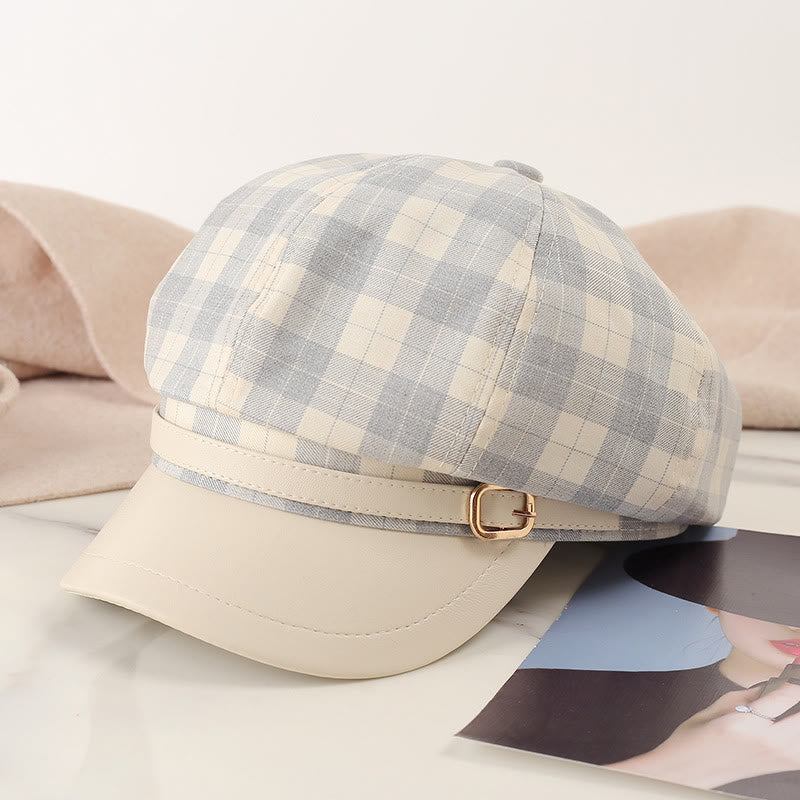 Retro Color Blocking Metal Buckle Women's Beret Hat - Blue - Adjustable(22"-23 5/8") - image 1