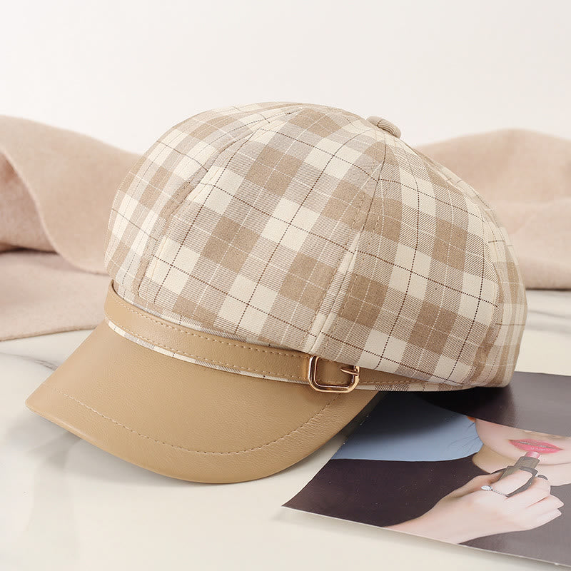 Retro Color Blocking Metal Buckle Women's Beret Hat - Khaki - Adjustable(22"-23 5/8") - image 2