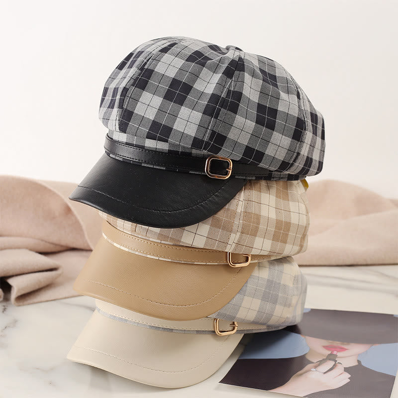 Retro Color Blocking Metal Buckle Women's Beret Hat - image 3