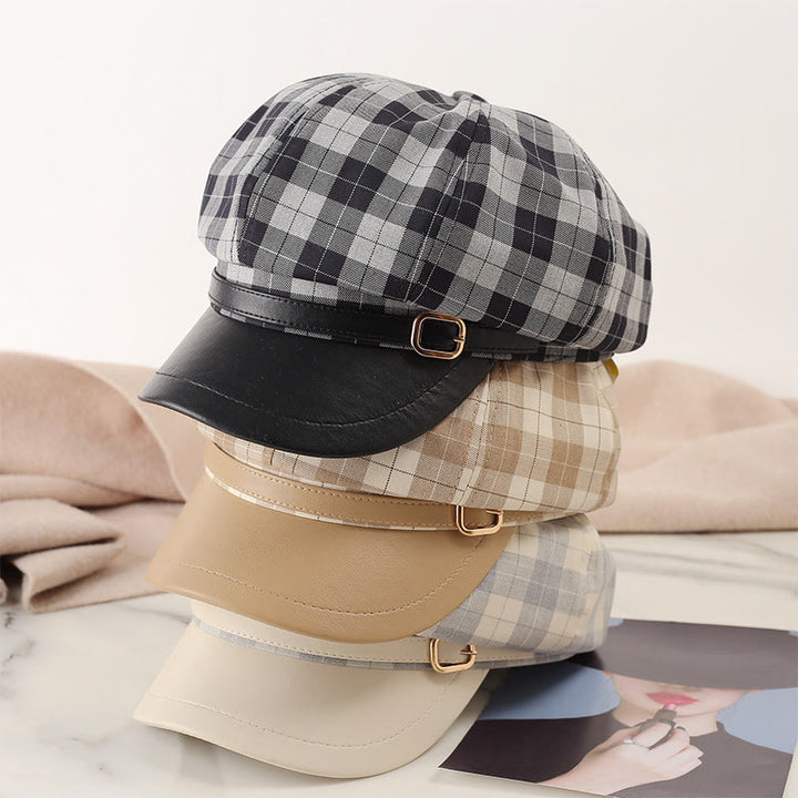 Retro Color Blocking Metal Buckle Women's Beret Hat - image 3