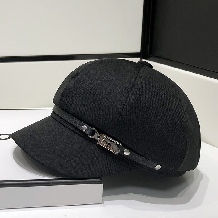 Creative Brim Buckle Women's Winter Beret Hat - Black - M (22"-22 7/8") - image 2