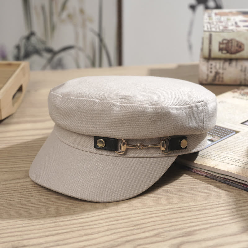 Winter Women's Flat Topped Beret Hat With Brim Buckle - Beige - M (22"-22 7/8") - image 0