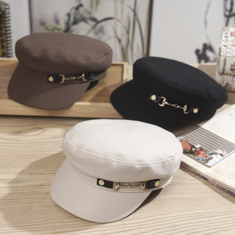Winter Women's Flat Topped Beret Hat With Brim Buckle - image 1