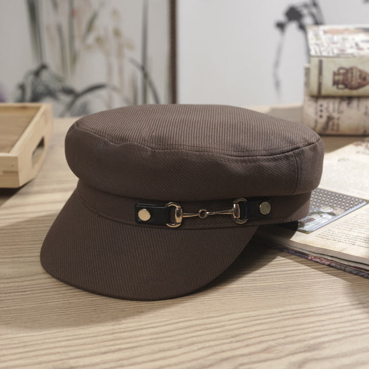 Winter Women's Flat Topped Beret Hat With Brim Buckle - Brown - M (22"-22 7/8") - image 2