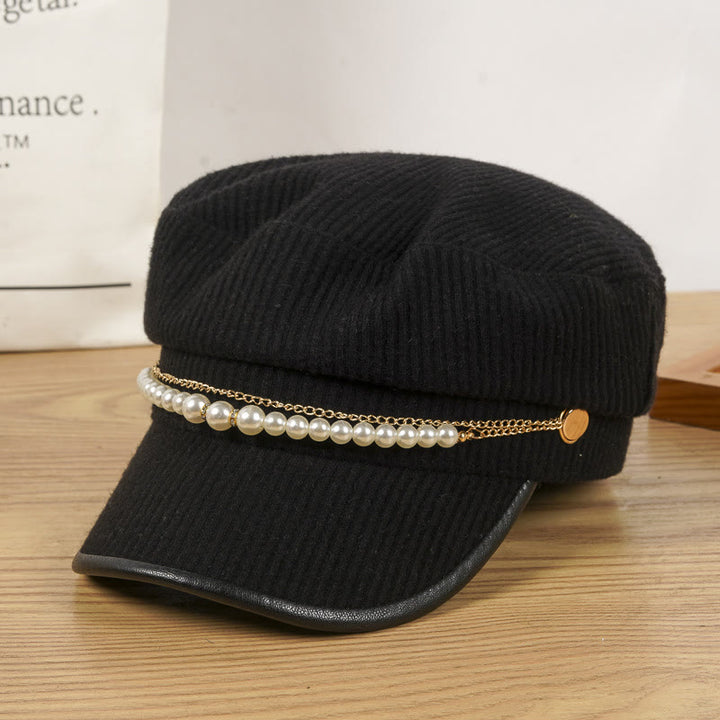 Exquisite Pearl Chain Women's Winter Beret Hat - Black - M (22 1/2"-22 7/8") - image 0