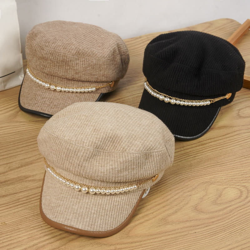 Exquisite Pearl Chain Women's Winter Beret Hat - image 1