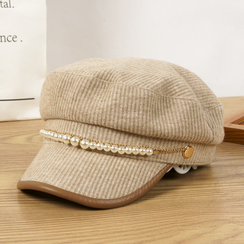 Exquisite Pearl Chain Women's Winter Beret Hat - Khaki - M (22 1/2"-22 7/8") - image 2