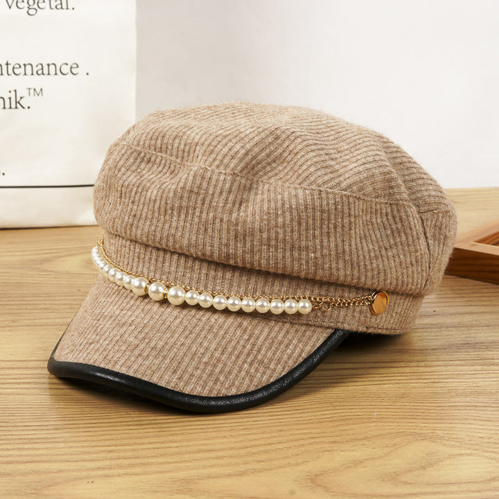 Exquisite Pearl Chain Women's Winter Beret Hat - Brown - M (22 1/2"-22 7/8") - image 3