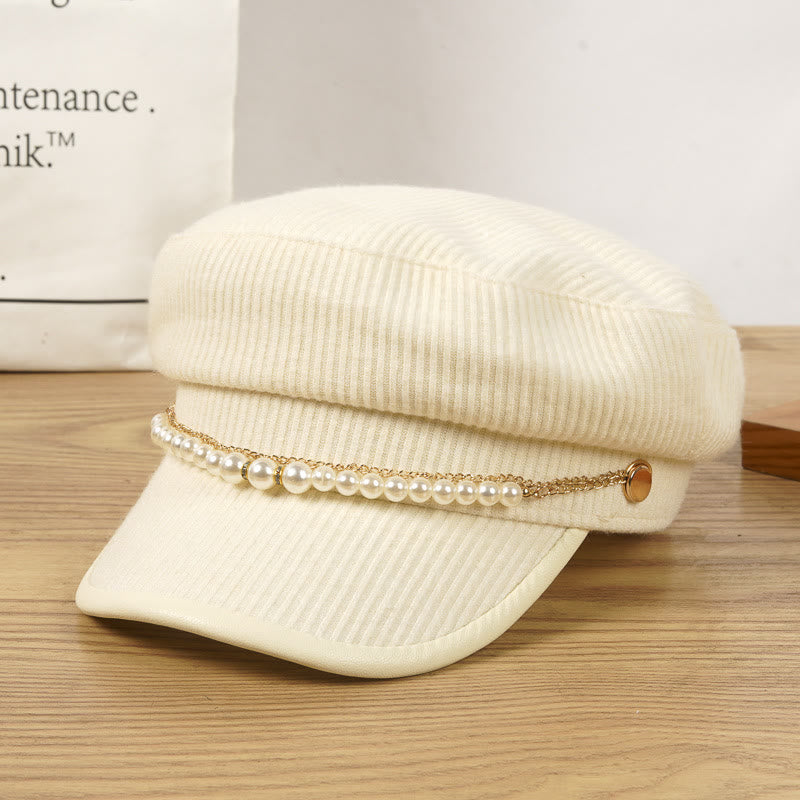 Exquisite Pearl Chain Women's Winter Beret Hat - Beige - M (22 1/2"-22 7/8") - image 4