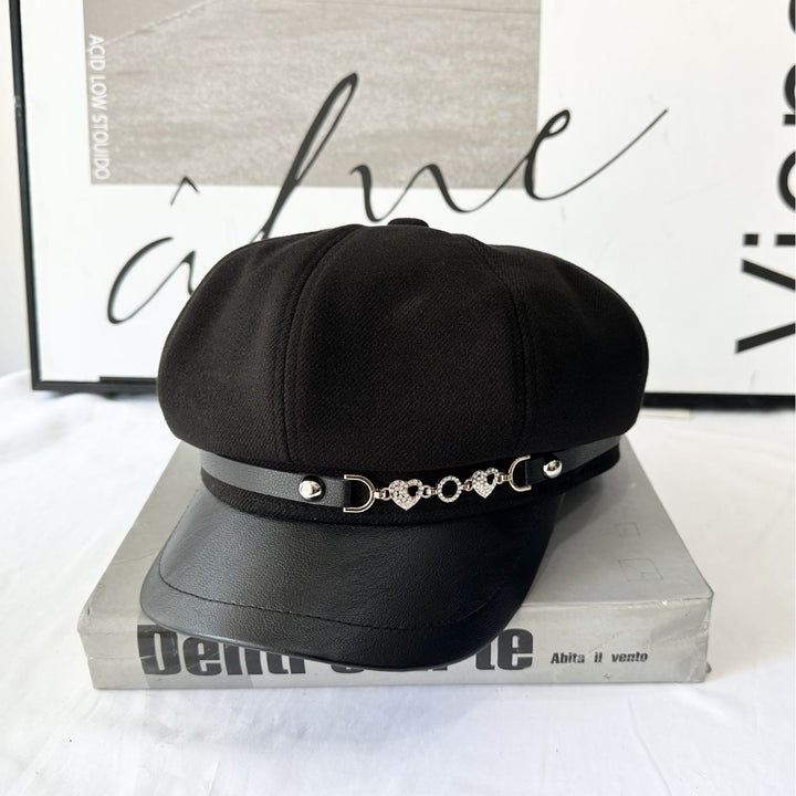 Love Chain Buckle Fashion Women's Winter Beret Hat - Black - Adjustable (21 1/4"-22 7/8") - image 4