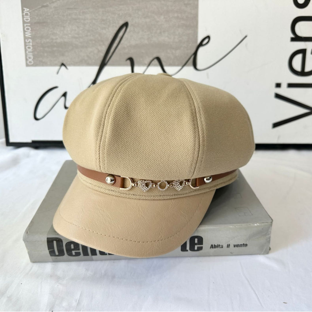 Love Chain Buckle Fashion Women's Winter Beret Hat - Khaki - Adjustable (21 1/4"-22 7/8") - image 0
