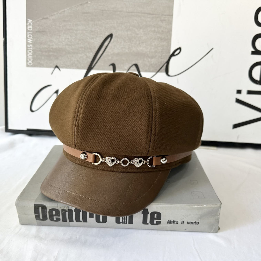 Love Chain Buckle Fashion Women's Winter Beret Hat - Coffee - Adjustable (21 1/4"-22 7/8") - image 3