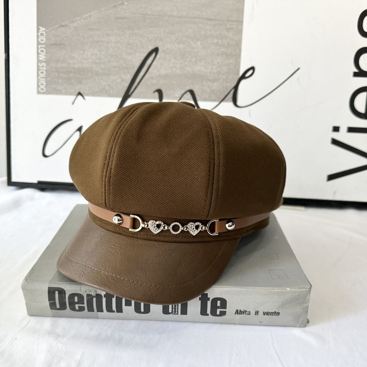 Love Chain Buckle Fashion Women's Winter Beret Hat - Coffee - Adjustable (21 1/4"-22 7/8") - image 3