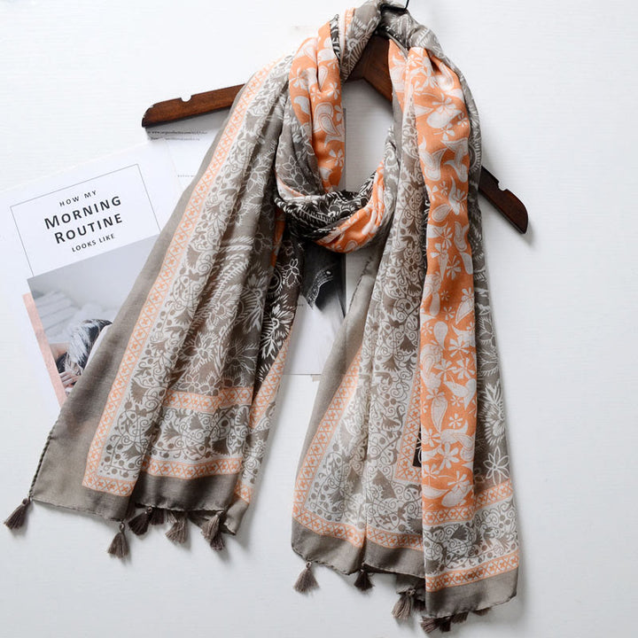 Bohemian Style Cashew Print Color Blocked Scarf - Orange Coffee - image 7