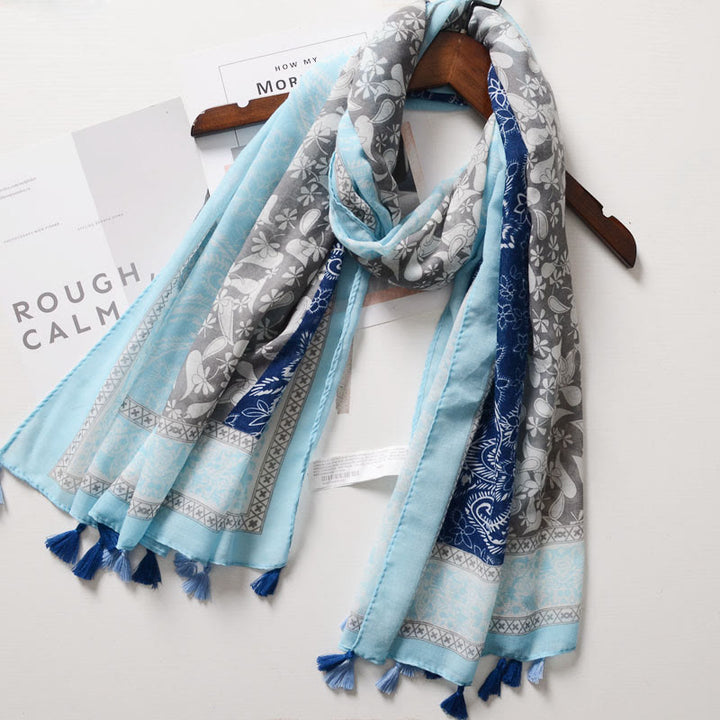 Bohemian Style Cashew Print Color Blocked Scarf - Navy Blue - image 6