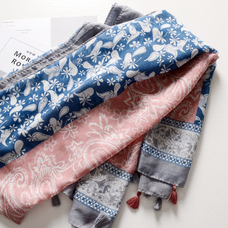 Bohemian Style Cashew Print Color Blocked Scarf - image 3