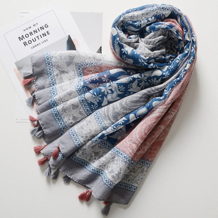 Bohemian Style Cashew Print Color Blocked Scarf - image 2